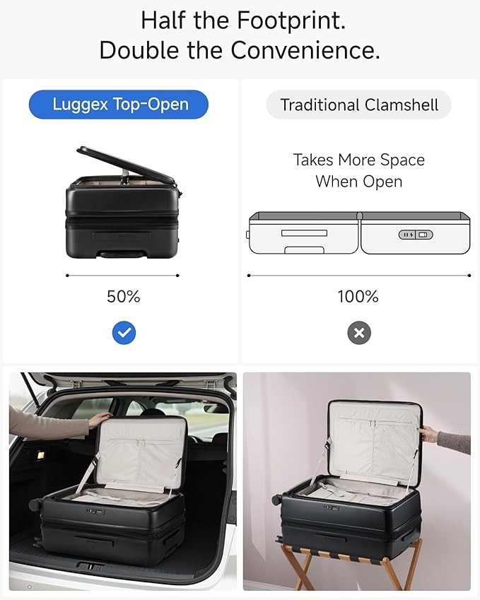 Checked Luggage with Spinner Wheels, FLO5 Expandable Polycarbonate Hard Shell Suitcase with TSA Approved Lock (FX-Core, Black, 24 Inch)