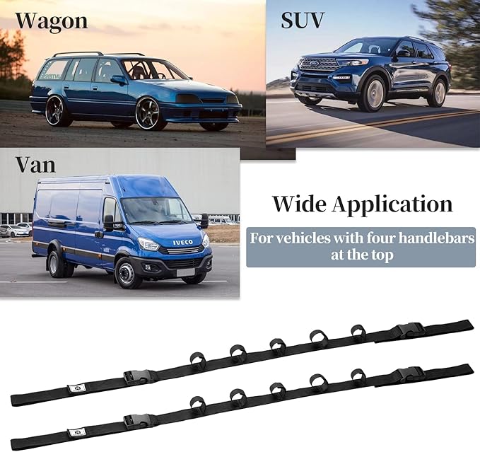 Vehicle Fishing Rod Holder, Car Fishing Pole Roof Rack Inside, 5 Rod Capacity, Heavy Duty Adjustable 30-54 Inch, Fishing Rod Carrier Fishing Pole Storage Straps for Truck Car SUV Wagons Van