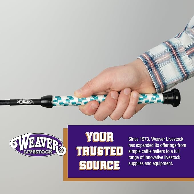 Weaver Livestock Basic Pig Show Whip, Hog Livestock Whip with Braided Nylon Handle, Leather Popper, Lightweight Braided Shaft