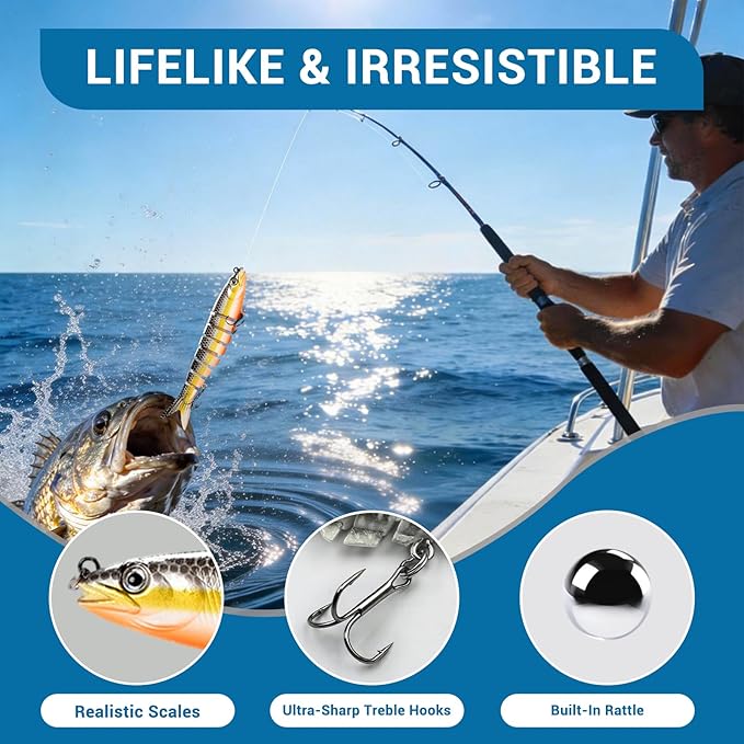 Fishing Lures Multi Jointed Fish Fishing Kits Slow Sinking Lifelike Swimbait Freshwater and Saltwater Crankbaits for Bass Trout Bass Lures
