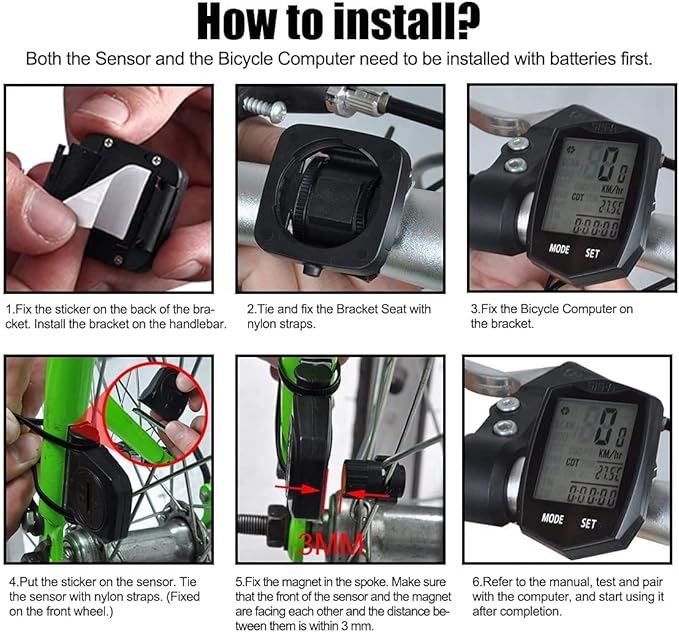 SEISSO Bike Computer Speedometer, Wireless Waterproof Cycling Odometer, Smart Sensor, Auto Wake-up, Multi-Function Bicycle Speed Tracker with LCD Backlight Display