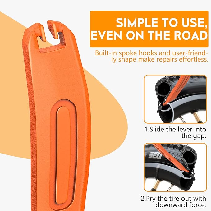 Bike Tire Levers Set, 3pcs Bicycle Tire Levers with Spoke Hooks, 16mm Wide Tire Removal Tool for Road Bike, Mountain Bike, Hybrid Bike Repair Kit