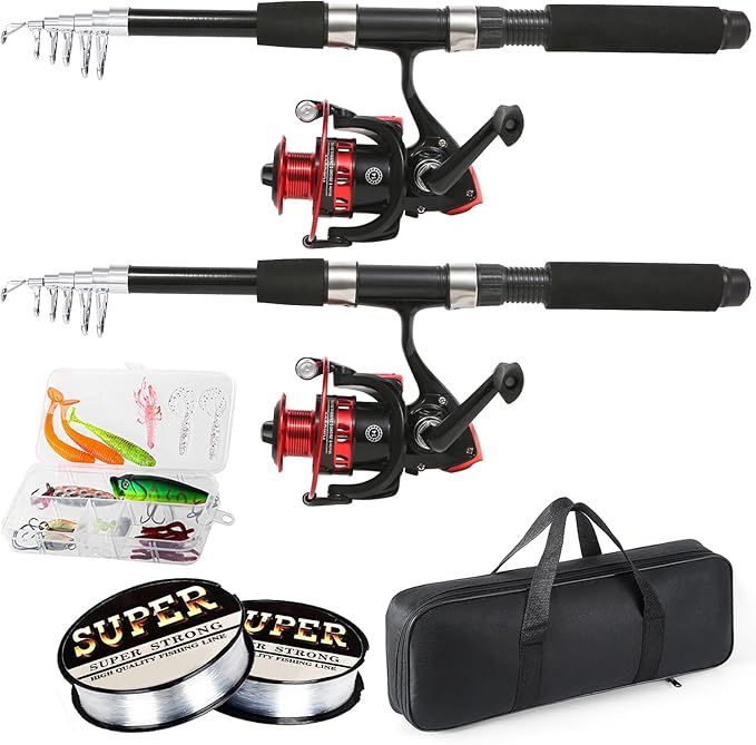 Fishing Rod, 6.9ft 2Pcs Telescopic Fishing Pole Set, Spinning Rod and Reel Combo with Carrier Bag Freshwater Fishing Rod and Reel Combos Kits Fishing Gear