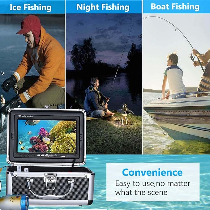 Underwater Fishing Camera with 7 Inch LCD Monitor, HD 1000 TVL Portable Fish Finder, 30Pcs Adjustable LED White Lamp Light, 30M Cable Waterproof IP68 Camera for Ice Lake Sea Boat Kayak Fishing