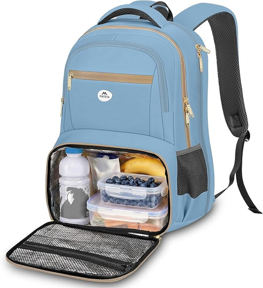 MATEIN Lunch Backpack for Women, 17 Inch Modern Insulated Work Backpack with Laptop Compartment, Water Resistant Stylish Preppy Meal Prep Bag with Cooler Lunch Box for Work Office Commute College Trip