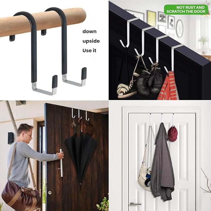 Over The Door Hooks, Door Hangers Hooks,Extra Long 5" Rustproof Organizer Hook with Soft Rubber Padding, No-Scratch Design for Towels, Robes, Coats, Bags (12 Pack White)