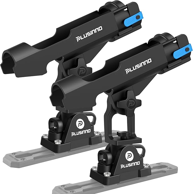 PLUSINNO 2-in-1 ボート用釣り竿ホルダー カヤック用釣り竿ホルダー トラックマウント/デッキマウント用釣り竿ホルダー 釣り竿保護ストラップ付き釣り具 釣りアクセサリー＆ギフト
