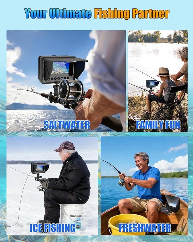 Underwater Fishing Camera, 4.3" IPS HD 1200TVL Fish Camera with 50ft Cable, 3X Zoom, 6 White & 6 IR LEDs for Kayak, Sea & River, 8500mAh Battery, Portable Underwater Camera for Fishing(Easy to Use)
