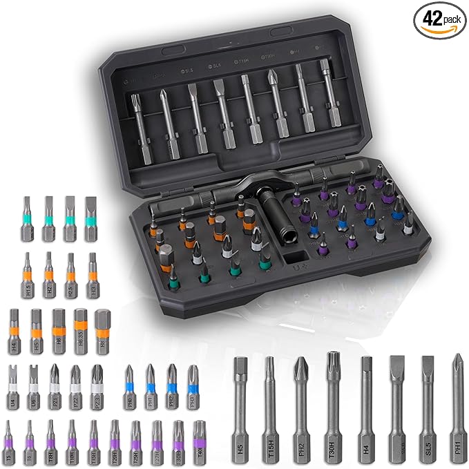 42 in 1 Magnetic Screwdriver Set, Magnetic Ratcheting Screwdriver Set with T Handle, Multi-Bit Magnetic Driver with Case, Portable Compact Repair Tool Kit for Electronics, Furniture & DIY