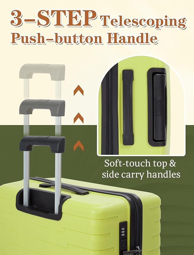 4-piece luggage sets, suitcases with wheels, PP hard-shell luggage, upgraded shock-absorbing universal wheels and built-in lock, carry-on luggage set.