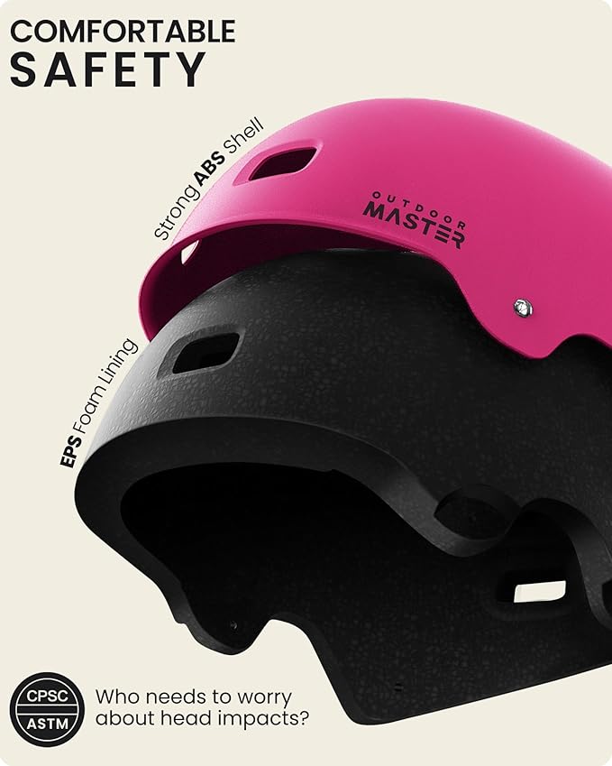 OutdoorMaster スケートボード サイクリング ヘルメット - 取り外し可能なライナー2枚付き 通気性 多用途 スポーツ スクーター ローラースケート インラインスケート ローラーブレード 子供 ユース 大人用