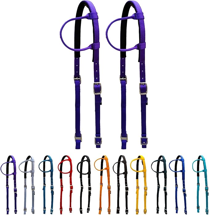 Majestic Ally Nylon Padded Sliding Single Ear Headstall for Horses- Set of 2 - Multiple Colors