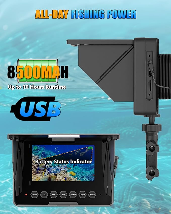Underwater Fishing Camera, 4.3" IPS HD 1200TVL Fish Camera with 50ft Cable, 3X Zoom, 6 White & 6 IR LEDs for Kayak, Sea & River, 8500mAh Battery, Portable Underwater Camera for Fishing(Easy to Use)