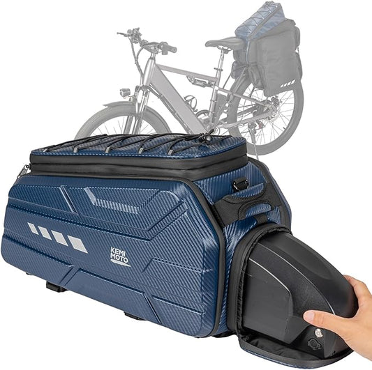 KEMIMOTO 40L E-Bike Battery Bike Bags for Rear Rack, EVA Hard Shell Bag with Reflective Strip and Waterproof cover, Ebike Trunk Bicycle Seat Pannier for Commuter Travel