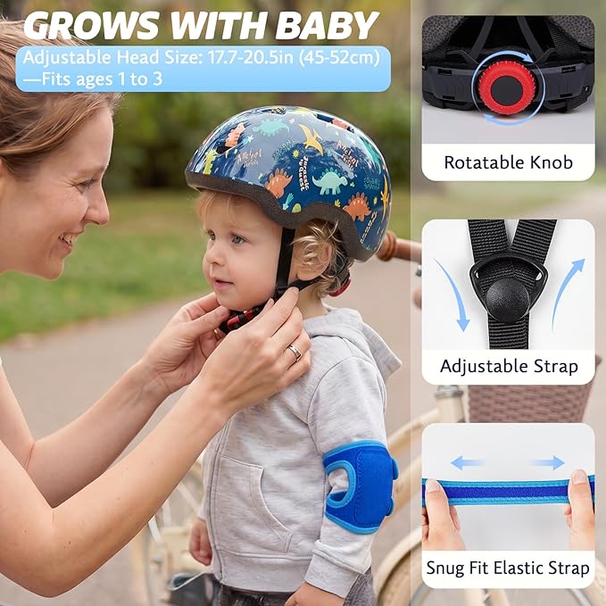 Toddler Helmet with Knee Pads and Elbow Pads Set for Kids Age 1-3, Adjustable Infant Baby Bike Helmet for Girls Boys for Balance Bike, Scooter, Bicycle
