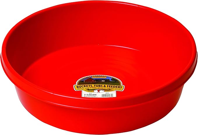 Little Giant® Plastic Utility Pan | Feed Pan | Durable & Versatile Livestock Feeding Bucket | Made in USA | 3 Gallon | Red