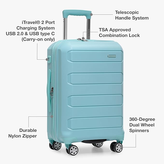 Traveler's Choice Pagosa ハードシェル 拡張可能スピナーラゲッジ、ベビーブルー、3点セット (22/26/30)