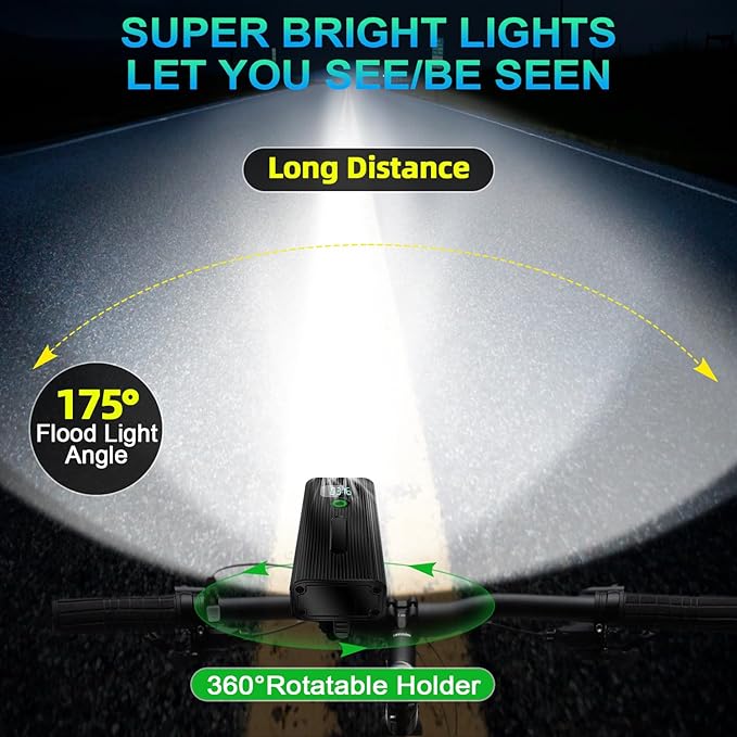 2026 Upgrade 6800Lumen Bike Light for Night Riding,Super Bright 6 LED Headlight,Aluminum 10 Mode Rechargeable Bicycle Light Front and Rear,360°Rotatable Brackt,Waterproof,Runtime 72 hr,Road Shockproof