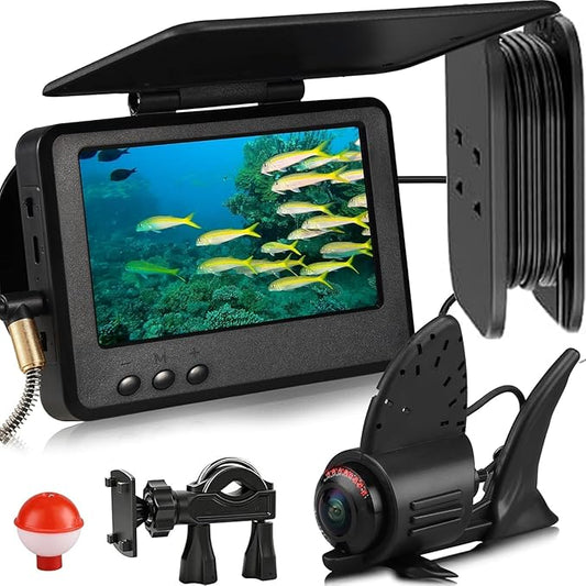 2026年最新 水中釣りカメラ 4.3インチIPS 1000TVL 5000mAh、[30°～150°角度フィン] 氷釣りカメラ 水中ポータブル魚群探知機 男性向け釣りギフト、IR、ボート・カヤック釣り、65フィート