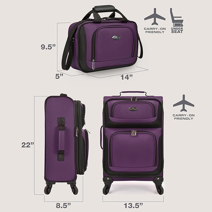 U.S. Traveler リオ 軽量ソフトサイド ローリングキャリーオン スーツケース 4輪セット パープル