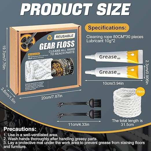 Gear Floss, Gears Floss 3D Printer, Motorcycle Chain Cleaning Kit with Lubricating Cream, Extended Service Life, Suitable for Bicycle Gear Shifting Pulleys and 3D Printer Lead Screws, etc