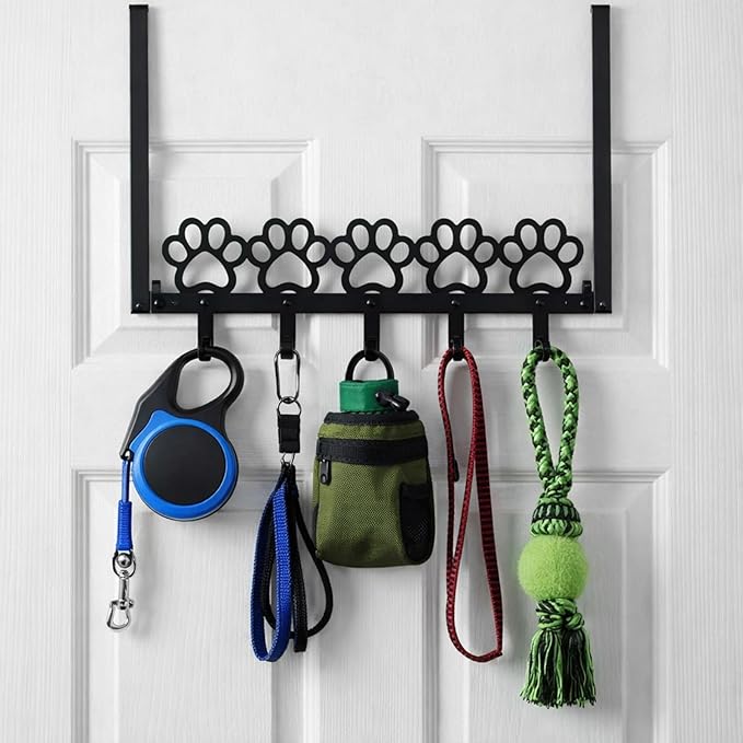 Dog Paws Over The Door Hooks Hanger Wall Mount Towel Hanger Door Holder Organizer 5 Hooks Kawaii Farmhouse Rustic Coquettish Style Decor for Bedroom Bathroom Towel Hat Clothes