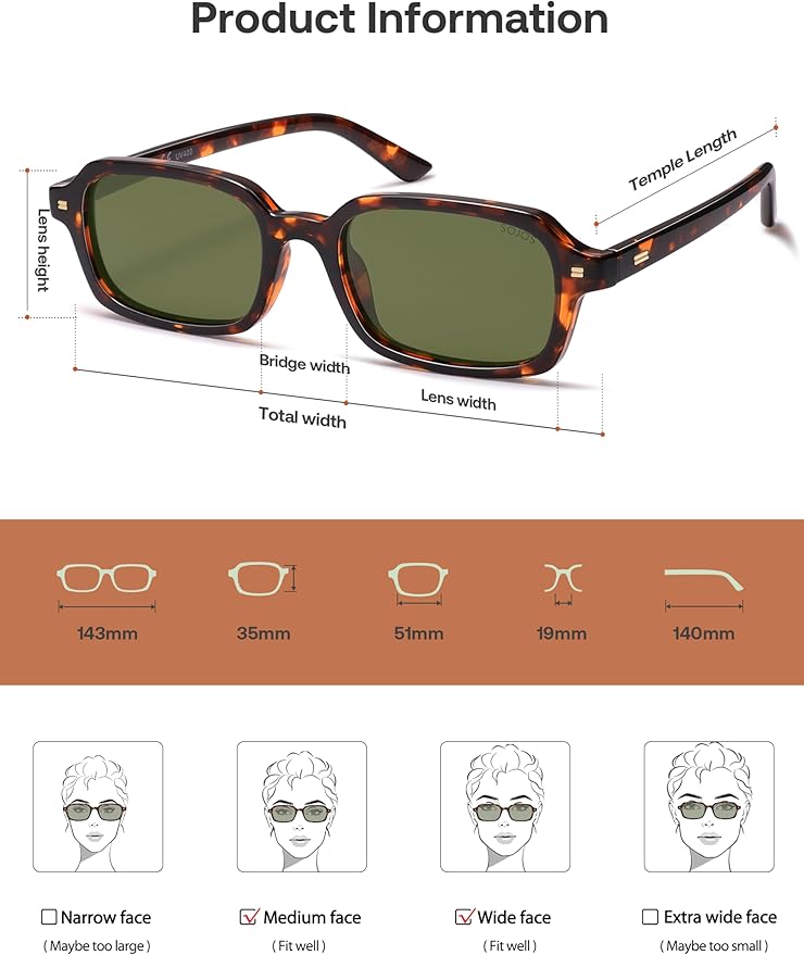 SOJOS Trendy Rectangle Polarized Sunglasses Womens Mens, Small Retro Fashion Thin Slim Square Sunnies SJ2610