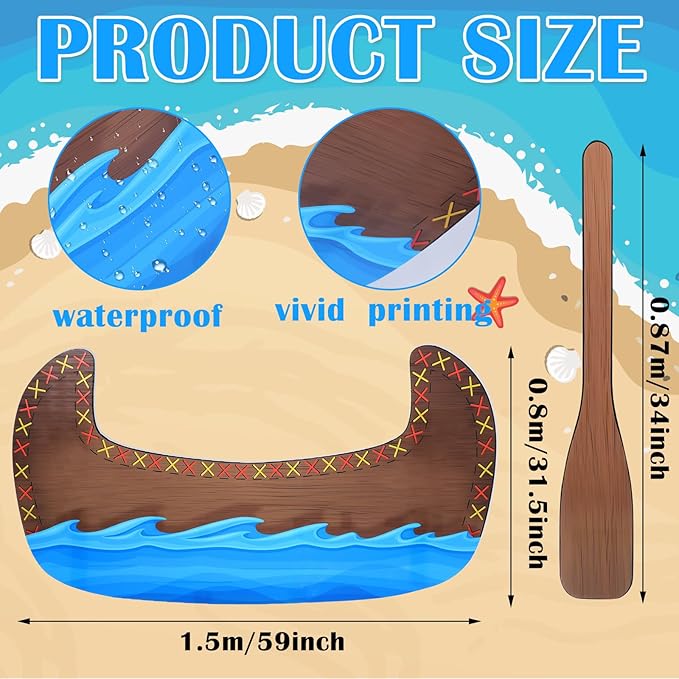 Canoe Cardboard Cutout Stand up Set Beach Nautical-Inspired Events Camping-Themed Canoe Stand up Photo Props for VBS Vacation Bible School Party Supplies (5 ft, 2 Oars)