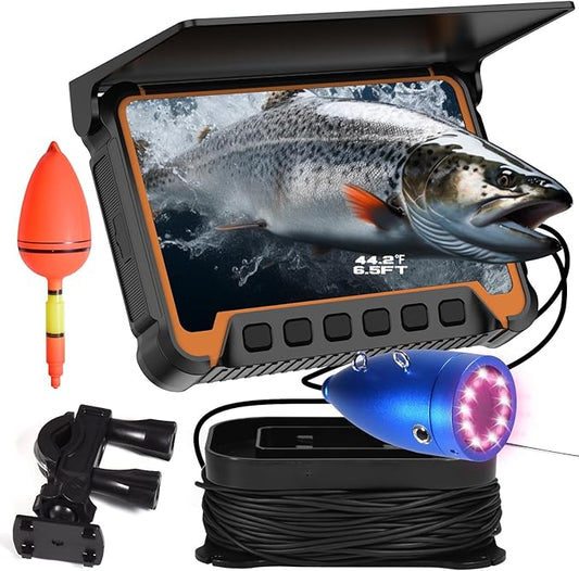 水深温度センサー付き水中釣りカメラ、7インチHD魚群探知機カメラ100ftロングケーブルIR LEDナイトビジョン広角レンズラインカメラ カヤック湖ボート氷釣りポータブル魚群探知機