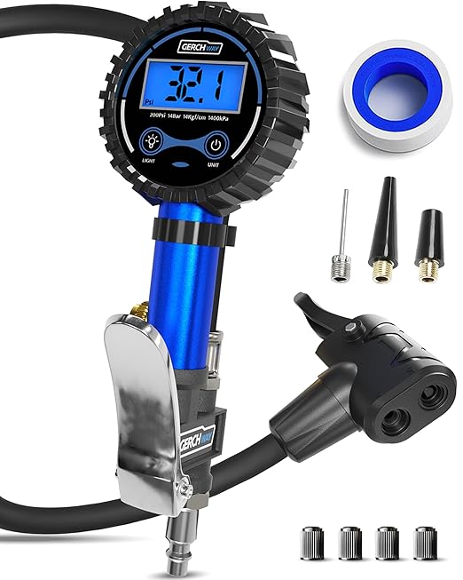 GERCHWAY Presta Valve Air Chuck – Digital Bike Tire Inflator with Pressure Gauge – Schrader to Presta Valve Adapter for Air Compressor