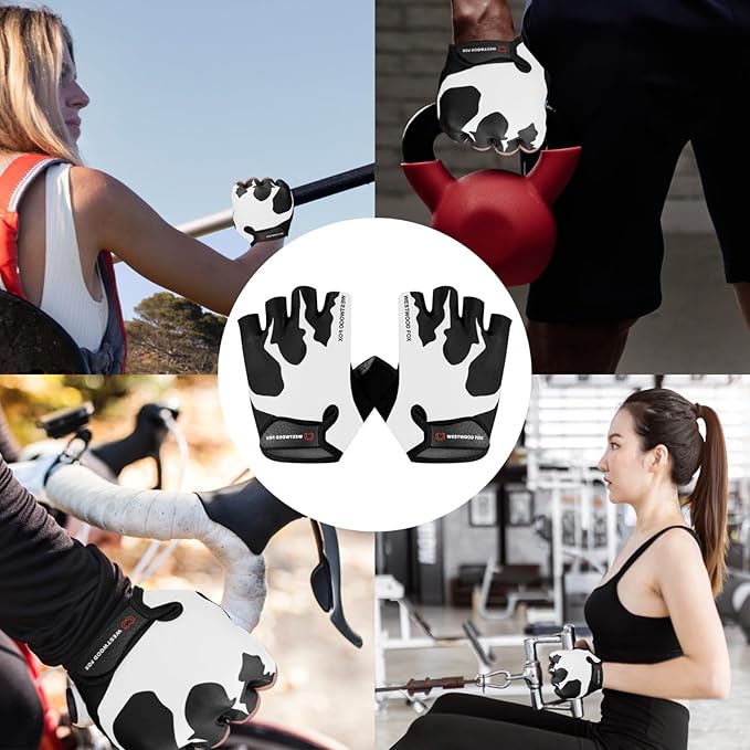 WESTWOOD FOX Cycling Gloves Half Finger Unisex Padded Grips Palm Bicycle Summer MTB Bike Gloves for Men Women Non-Slip Fingerless Short Mountain Bike Sports Hiking Climbing Gym
