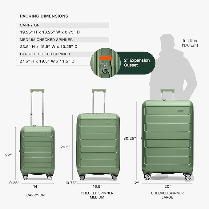 Traveler's Choice Pagosa Hardshell Expandable Luggage with Spinner Wheels, Green, 26-Inch Medium