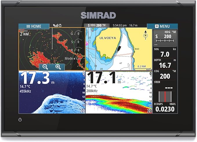 Simrad GO チャートプロッター兼魚探、振動子およびレーダーオプション付き、C-MAP Discoverチャートカードをプレインストール