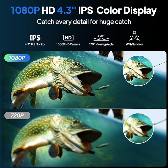 水中釣りカメラ、赤外線ナイトビジョンライト付き釣りカメラ、4.3インチIPSポータブル魚群探知機（65フィートケーブル付き）、氷上・湖・ボート・カヤック釣り用アップグレードHD 8赤外線ライトレンズ、ギフトに最適