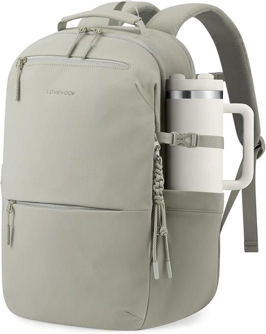 LOVEVOOK Laptop Backpack for Women Men with Giant Tumbler Holder - 15.6Inch Work Computer Travel Backpack with Laptop Compartment, Water Resistant, Cute Commuter College Teacher Nurse Purse Bag, Green