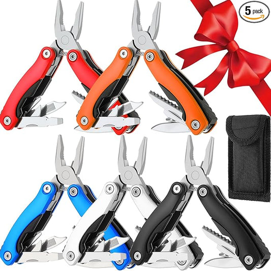 5 Pack Mini Multi Tool Bulk Birthday Gifts for Men Him Dad Boyfriend Stocking Stuffers Small Multitool Fishing Pocket Knife for Men Camping Survival Computer Bike Gadgets, 5 Colors