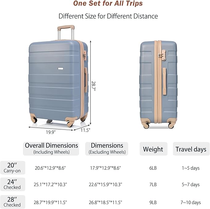 Merax 3 Piece ABS Hardshell Luggage Sets Spinner Wheel Suitcase TSA Lock Suit Case