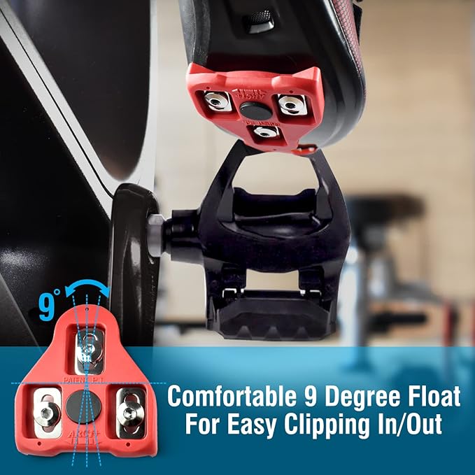 MARQUE Look Delta Compatible Cleats - 9 Degree Float Red Cleat Set for Peloton Indoor Cycling and Outdoor Road Cycling Designed for Women and Men Clipless Spinning and Cycle Shoes