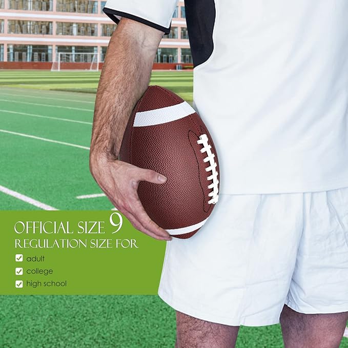 jiaonun 6 Pack Youth Size 6/Official Size 9 Footballs Inflatable with Pump for Youth, Junior, Adult, College, High School, Regulation Size Football, American Football, Composite Leather Foot Ball