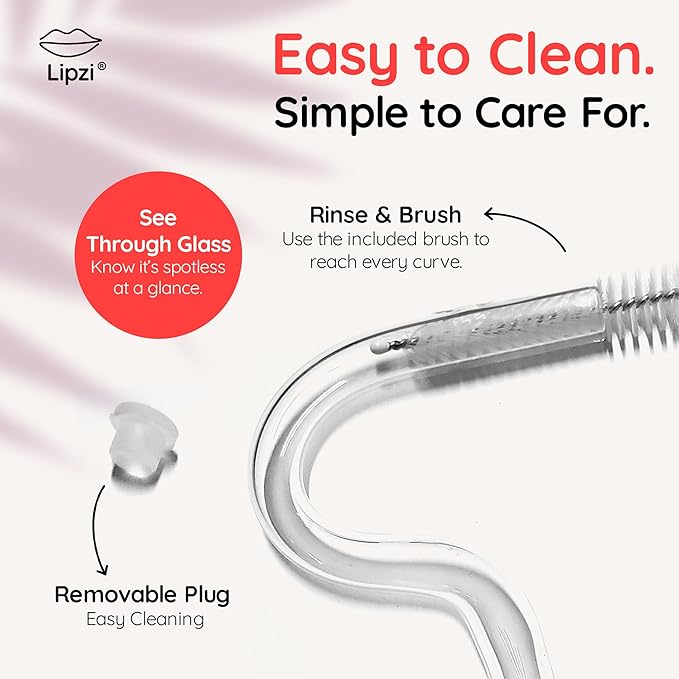 Lipzi - Anti Wrinkle Straw - Glass anti-wrinkle drinking straws for 40oz Tumbler, Clear Reusable Straws with Cleaning Brush - Eco-Friendly Alternative to Plastic - Cleaning Brush Included - 2 Pack