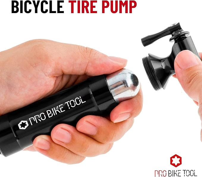 Pro Bike Tool CO2 Inflator with Cartridge Storage Canister Quick, Easy and Safe - for Presta and Schrader - Bicycle Tire Pump for Road and Mountain Bikes