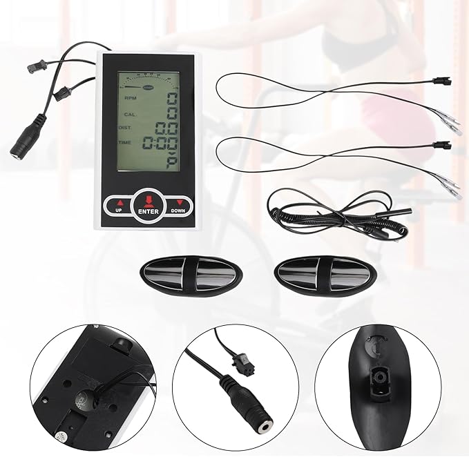 Exercise Bike Computer Monitor with Speedometer Display Heart Rate Sensor for Stationary Bike Elliptical Machine Time Speed Calories Tracking Accessory