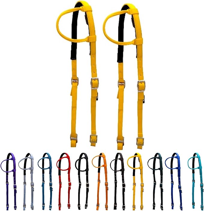 Majestic Ally Nylon Padded Sliding Single Ear Headstall for Horses- Set of 2 - Multiple Colors