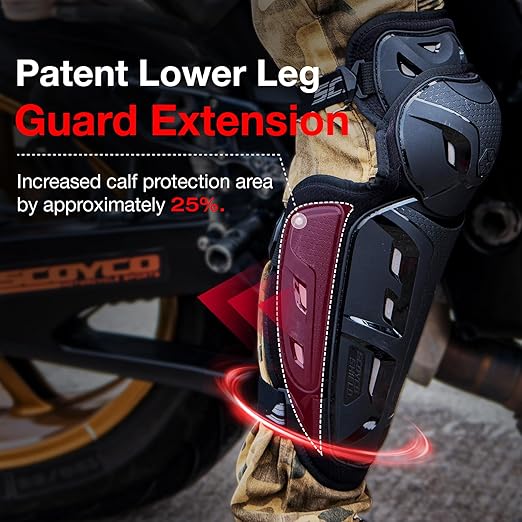 SCOYCO Motorcycle Knee Pads for Men - CE Level 1 Motocross Knee and Elbow Guards Protective Gear Armor with 45°-180° Knee Flexibility Design Adjustable Elastic Band