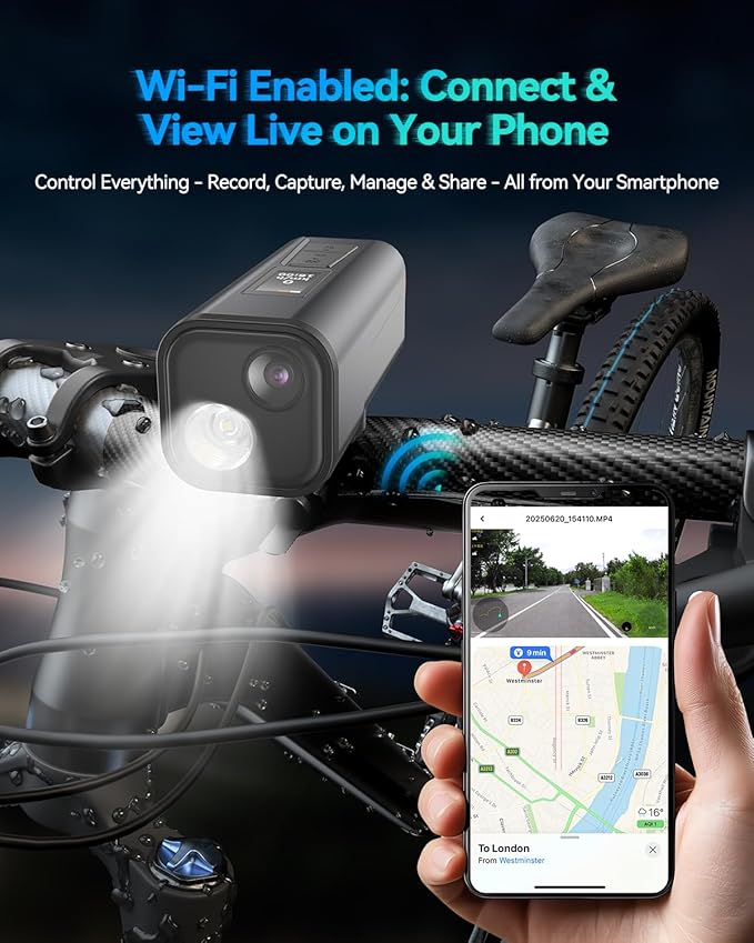 4K Bike Camera with GPS Tracking, Cycling Computer & Headlight – Spedal S1 30FPS Action Cam with 6-Axis EIS, 132° Wide Angle, Speed/Route Recording, Night Vision, IP65 Waterproof, 64GB SD Card