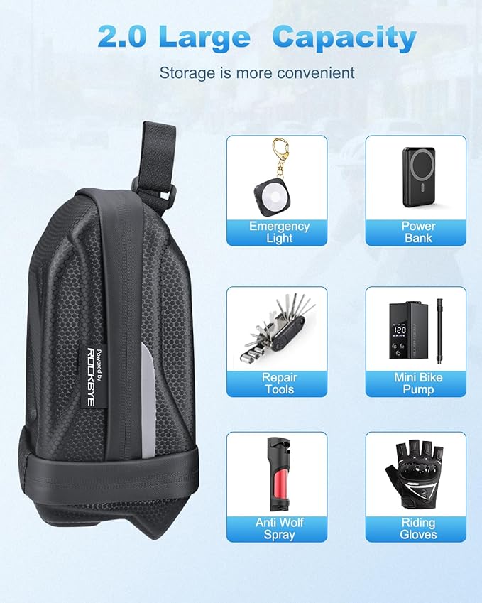 Bike Seat Bag, Expandable Bicycle Bag Under Seat, 3D Hard Shell Waterproof Bike Saddle Bag with Reflective Material, Self-Locking Zipper, Internal Pocket, 1.6-2L
