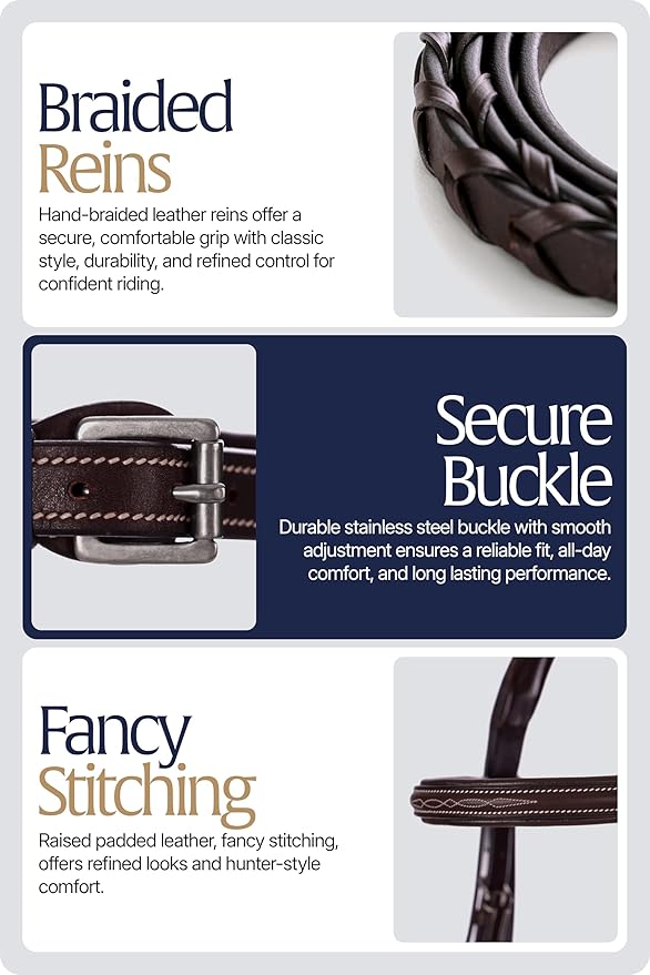 Equinavia Saga Adjustable Padded Fancy Stitched Hunter Bridle with Reins
