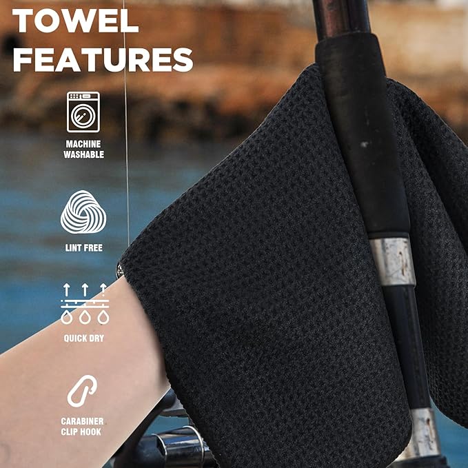 3 Pack Microfiber Fishing Towels with Clip, 16" X 16", Waffle Pattern for Effective Cleaning of Fishing Gears or Dirty Hands, Perfect for Camping Towels and Hiking Towles