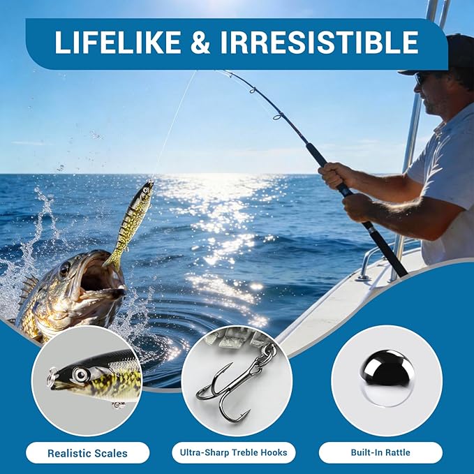 Fishing Lures Multi Jointed Fish Fishing Kits Slow Sinking Lifelike Swimbait Freshwater and Saltwater Crankbaits for Bass Trout Bass Lures