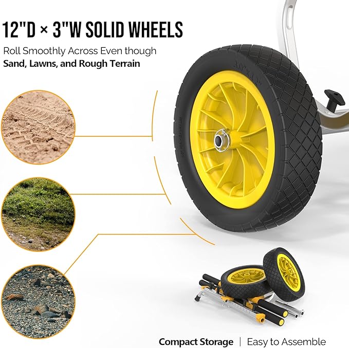 Bonnlo Kayak Cart, Heavy Duty Universal Kayak Trailer Adjustable Width 6.3"-18.7" Canoe Cart Dolly with 12" Flat-Free Kayak Wheels and Kickstand, 450 Lb Weight Capacity Kayak Trolley Transport